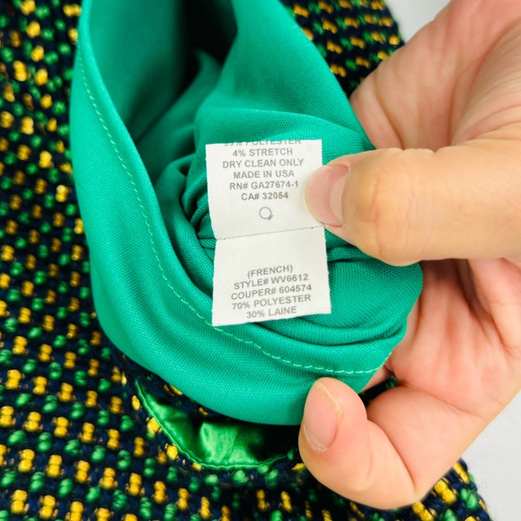 Eva Franco - Fern Dot Mini Tweed Gold Green Faux Wrap Asymmetrical Mini Skirt - Picture 10 of 10